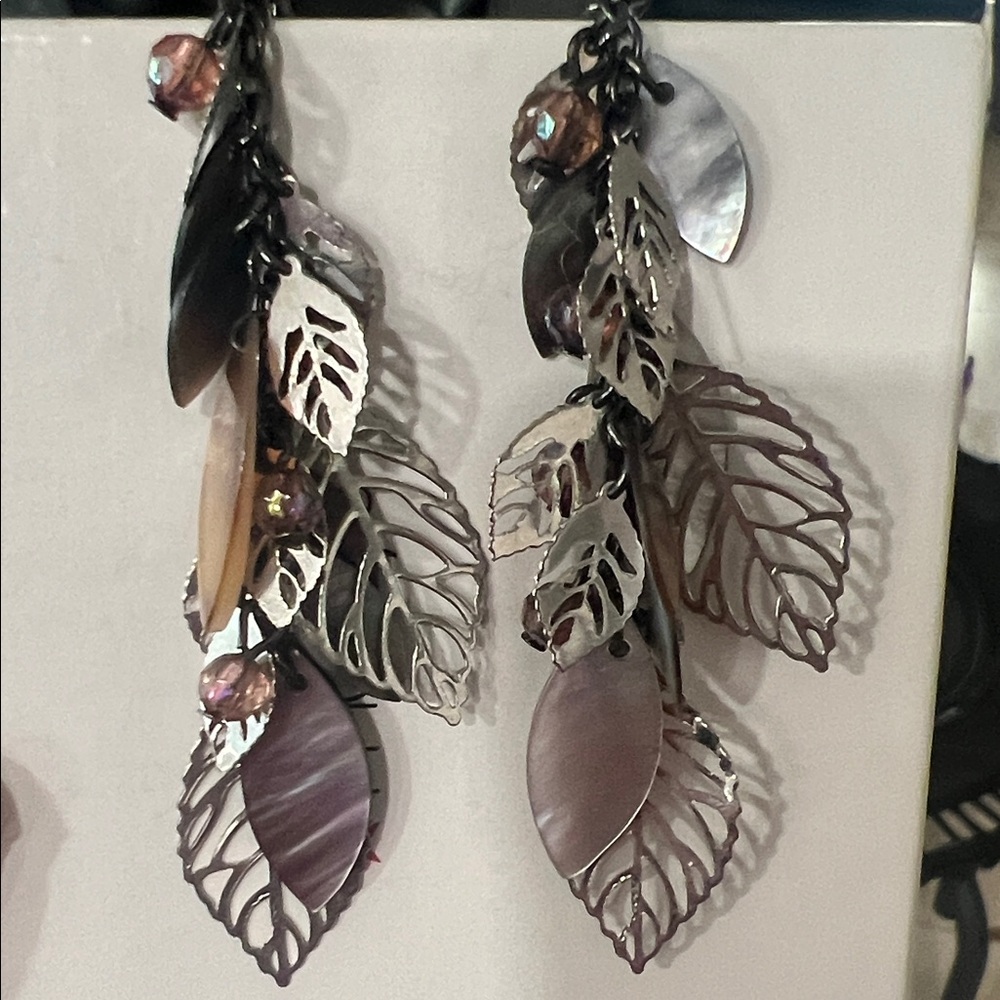 Elegant Silver and Purple Leaf Dangle Earrings